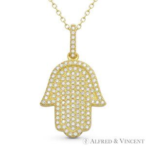 Hamsa Hand of Fatima Evil Eye Luck Charm Pendant Chain Necklace Sterling Silver